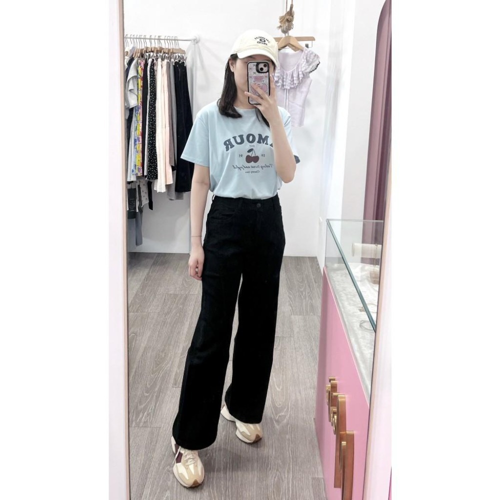 (D247)黑色牛仔彈性寬褲S-XL-細節圖4