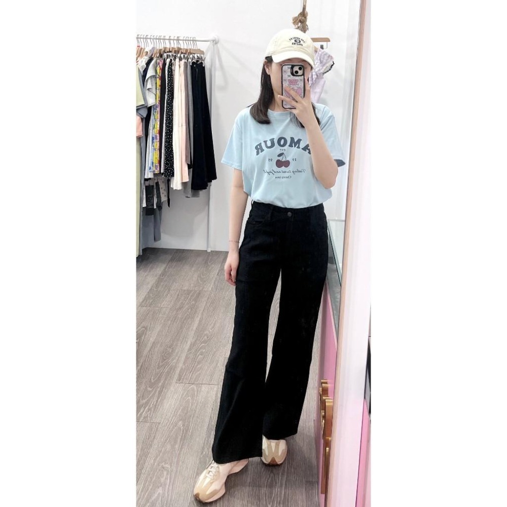 (D247)黑色牛仔彈性寬褲S-XL-細節圖3