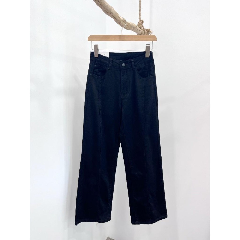 (D247)黑色牛仔彈性寬褲S-XL-細節圖5