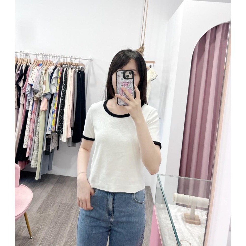 (A387)撞色滾邊素面短袖上衣-3色-細節圖2