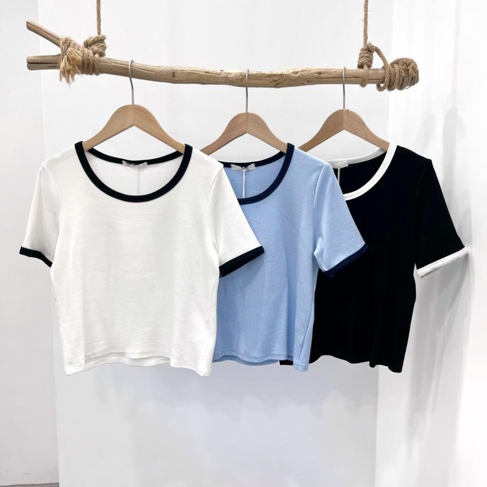 (A387)撞色滾邊素面短袖上衣-3色-細節圖3