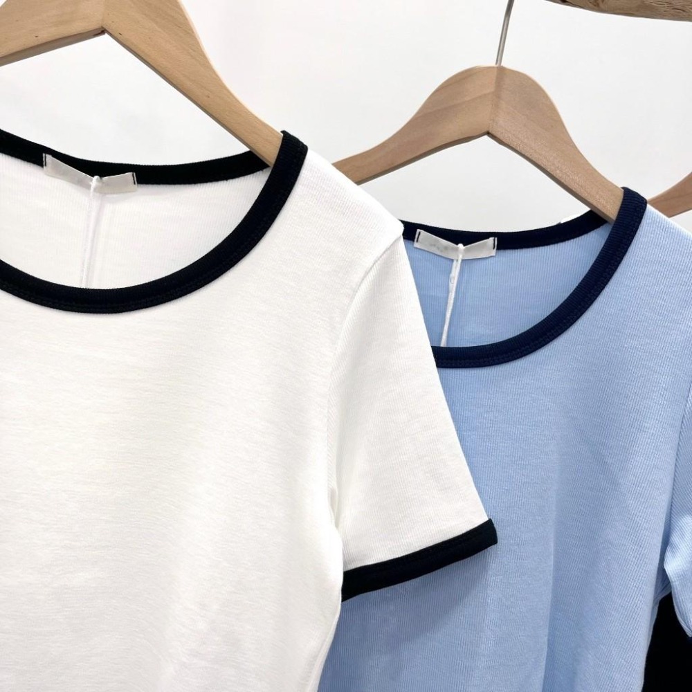 (A387)撞色滾邊素面短袖上衣-3色-細節圖4