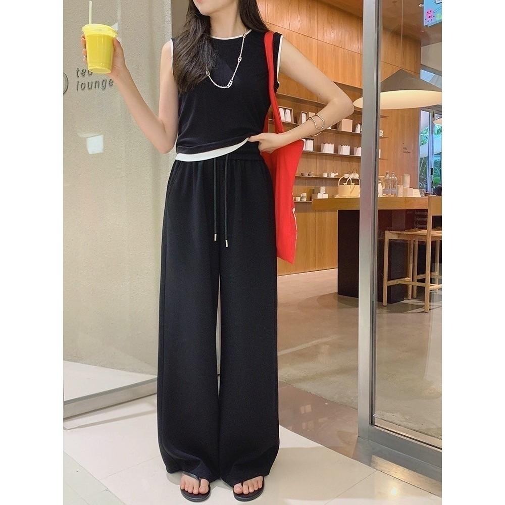 (D236)太空棉休閒綁帶寬褲-3色-細節圖2