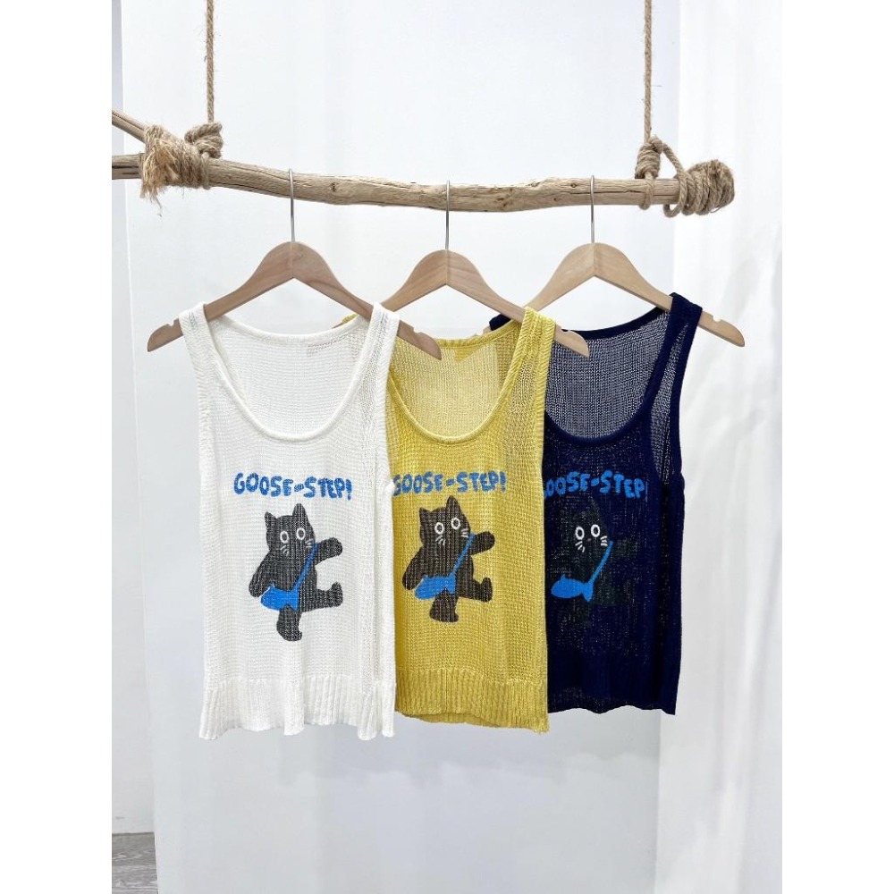 (A392)貓咪印花無袖針織背心-3色 無袖上衣-細節圖3