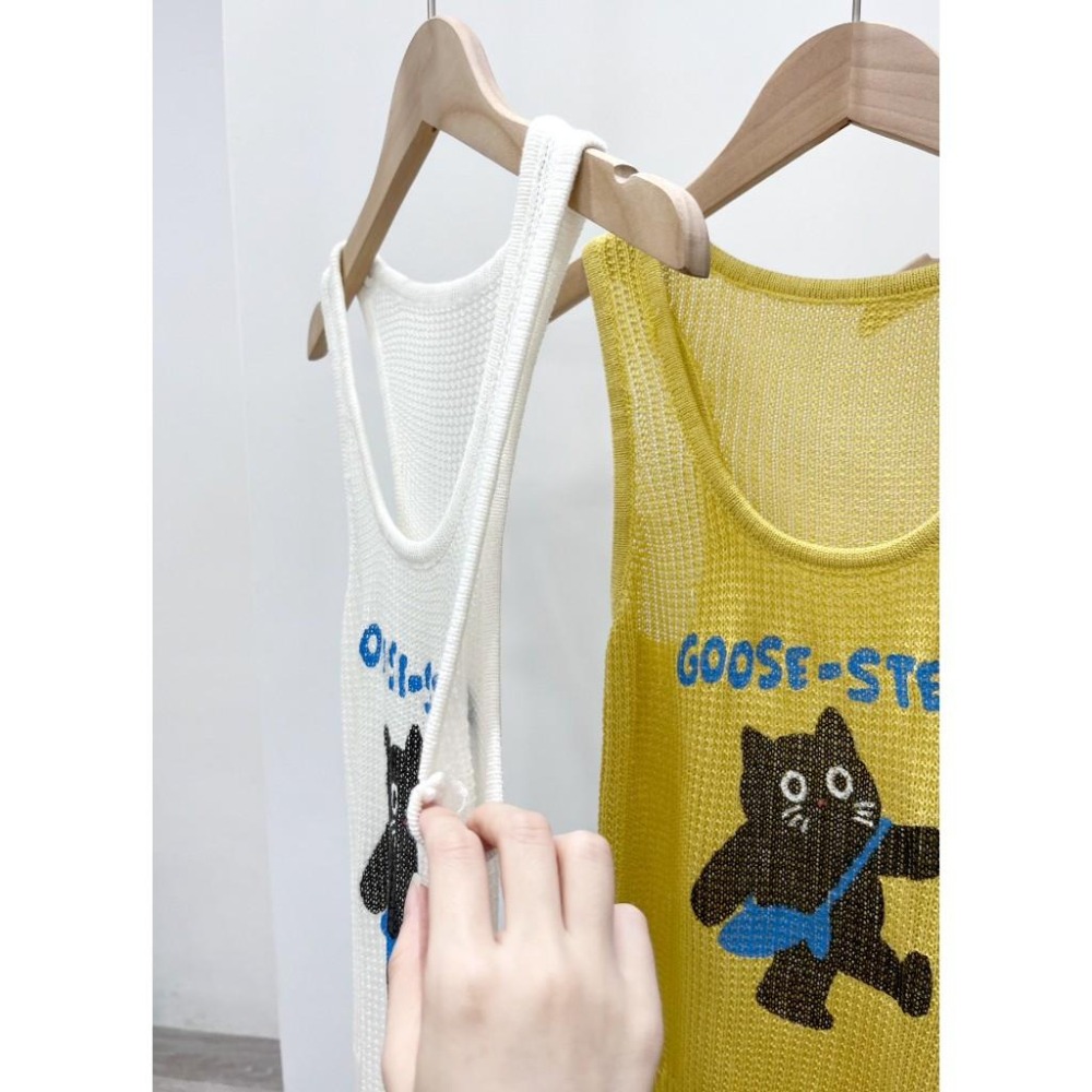 (A392)貓咪印花無袖針織背心-3色 無袖上衣-細節圖4