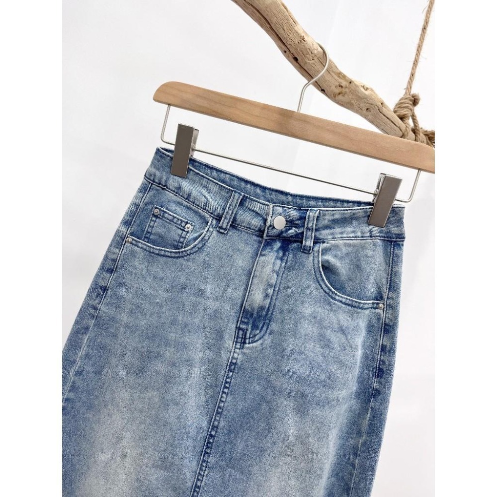 (E81)前開衩牛仔彈性長裙S-XL ✅適合高個女孩-細節圖6