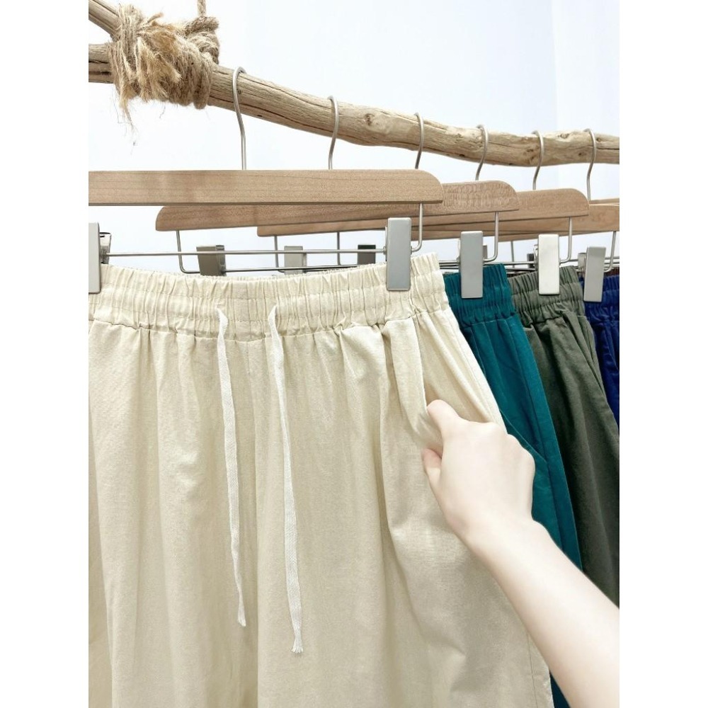 (D248)鬆緊綁帶棉麻八分寬褲-7色 八分褲 寬褲裙-細節圖2
