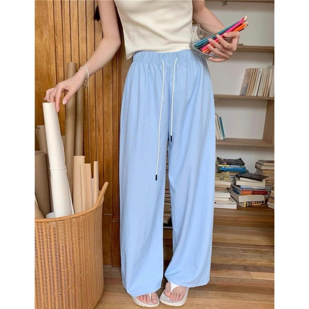 (D244)鬆緊抽繩滑面寬褲-3色-細節圖2