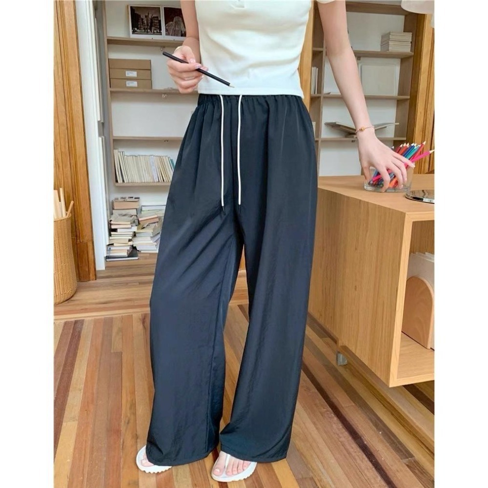 (D244)鬆緊抽繩滑面寬褲-3色-細節圖7