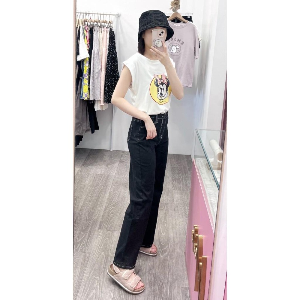 (D241)撞色縫線黑色牛仔寬褲S-XL ‼️版型偏小 可拿大一碼‼️-細節圖2