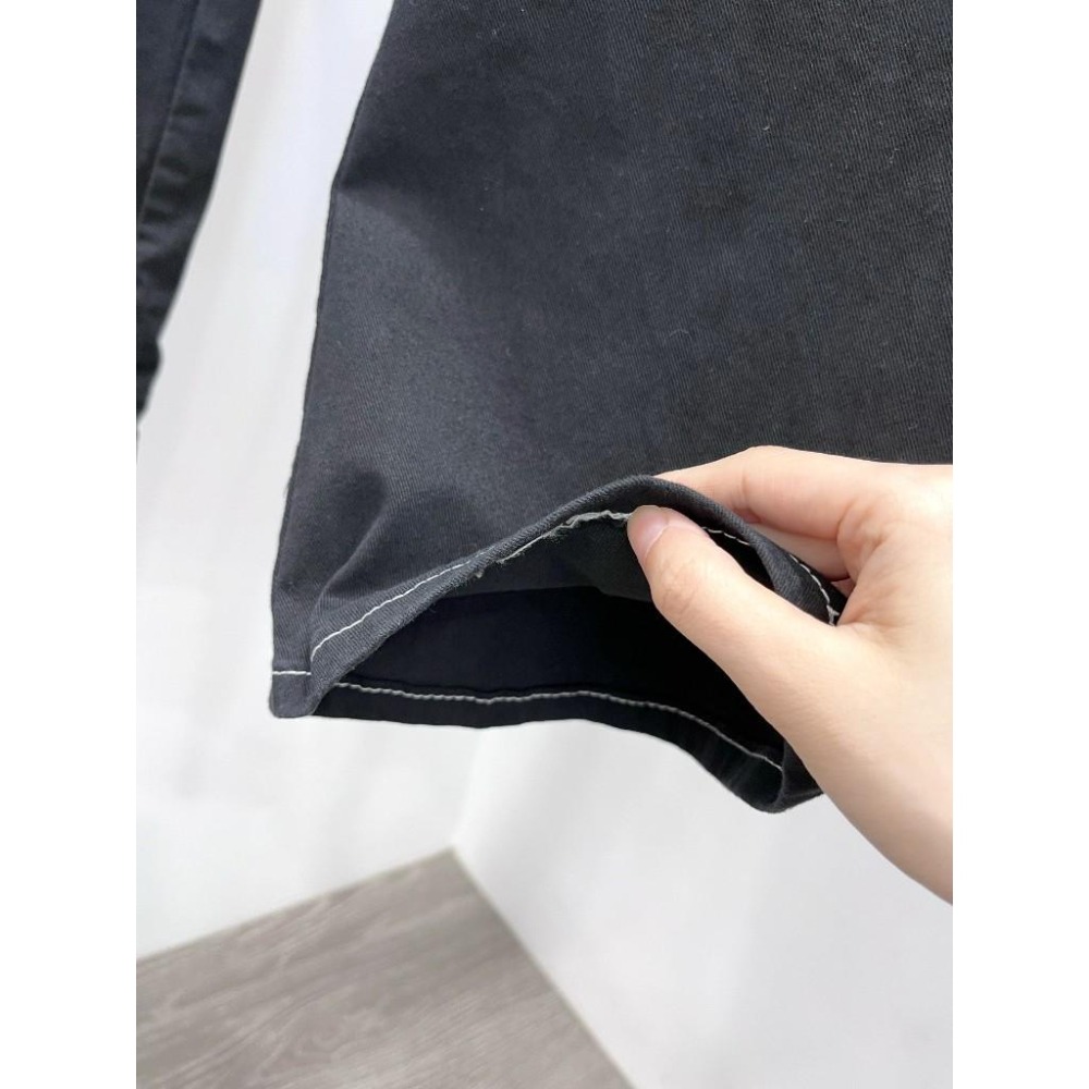 (D241)撞色縫線黑色牛仔寬褲S-XL ‼️版型偏小 可拿大一碼‼️-細節圖5