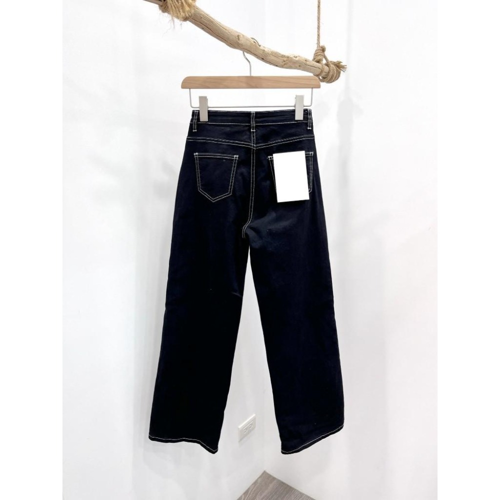 (D241)撞色縫線黑色牛仔寬褲S-XL ‼️版型偏小 可拿大一碼‼️-細節圖6