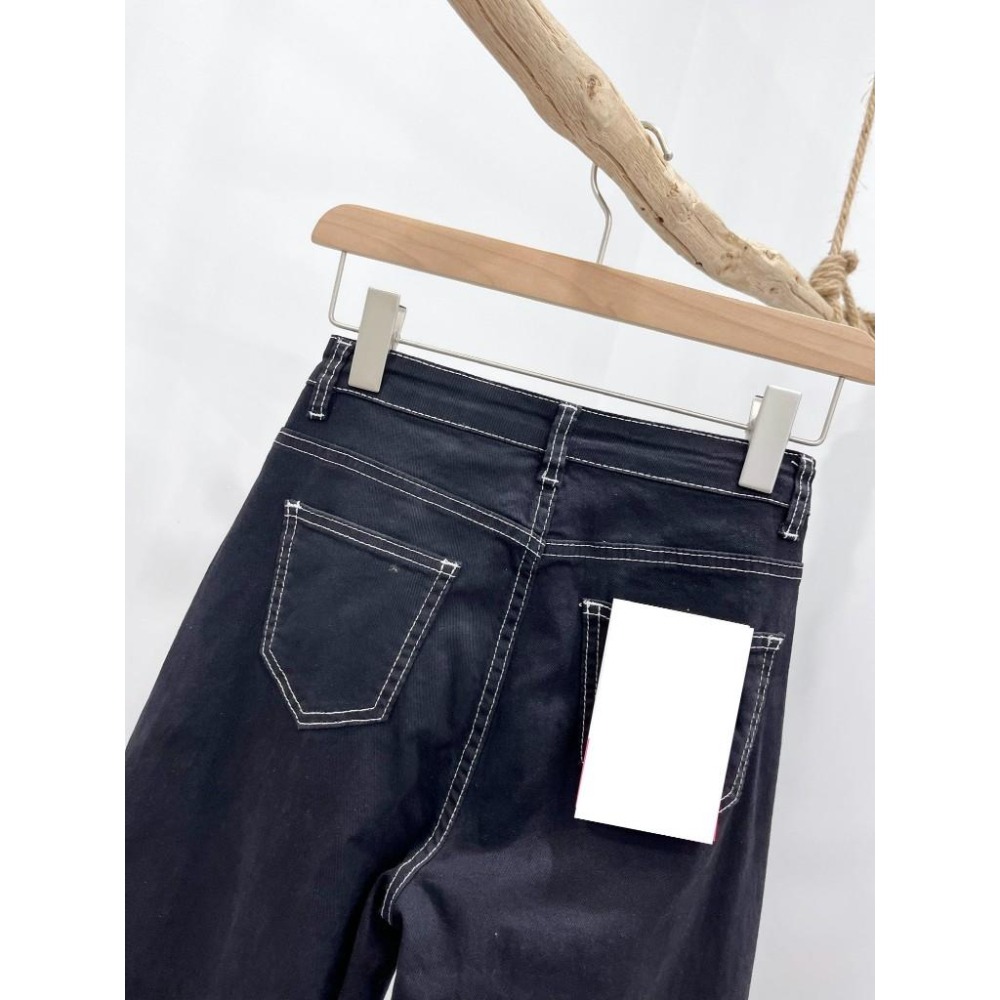 (D241)撞色縫線黑色牛仔寬褲S-XL ‼️版型偏小 可拿大一碼‼️-細節圖7