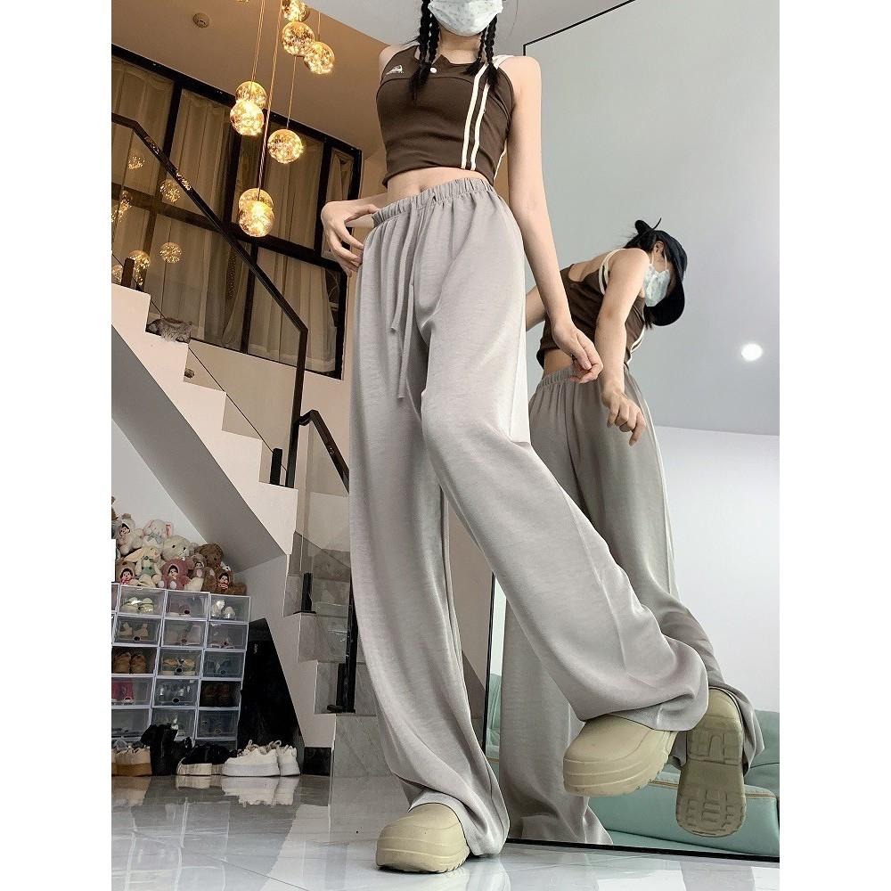 (D242)鬆緊抽繩緞面感寬褲-3色-細節圖2