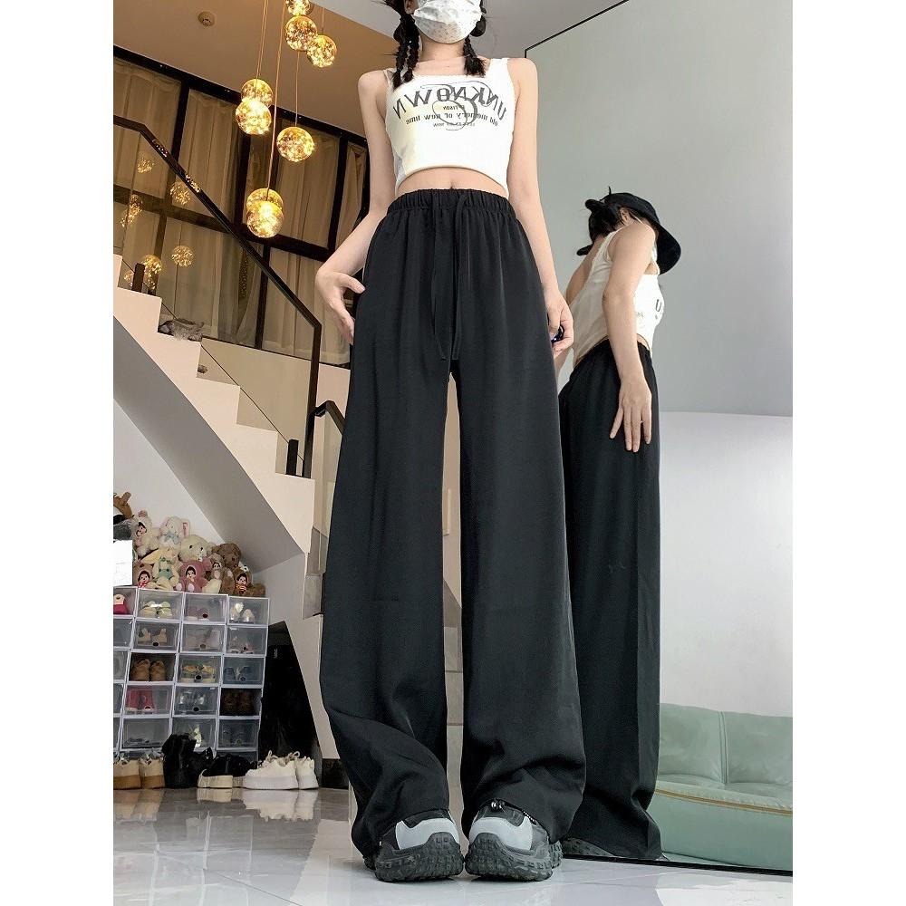 (D242)鬆緊抽繩緞面感寬褲-3色-細節圖5