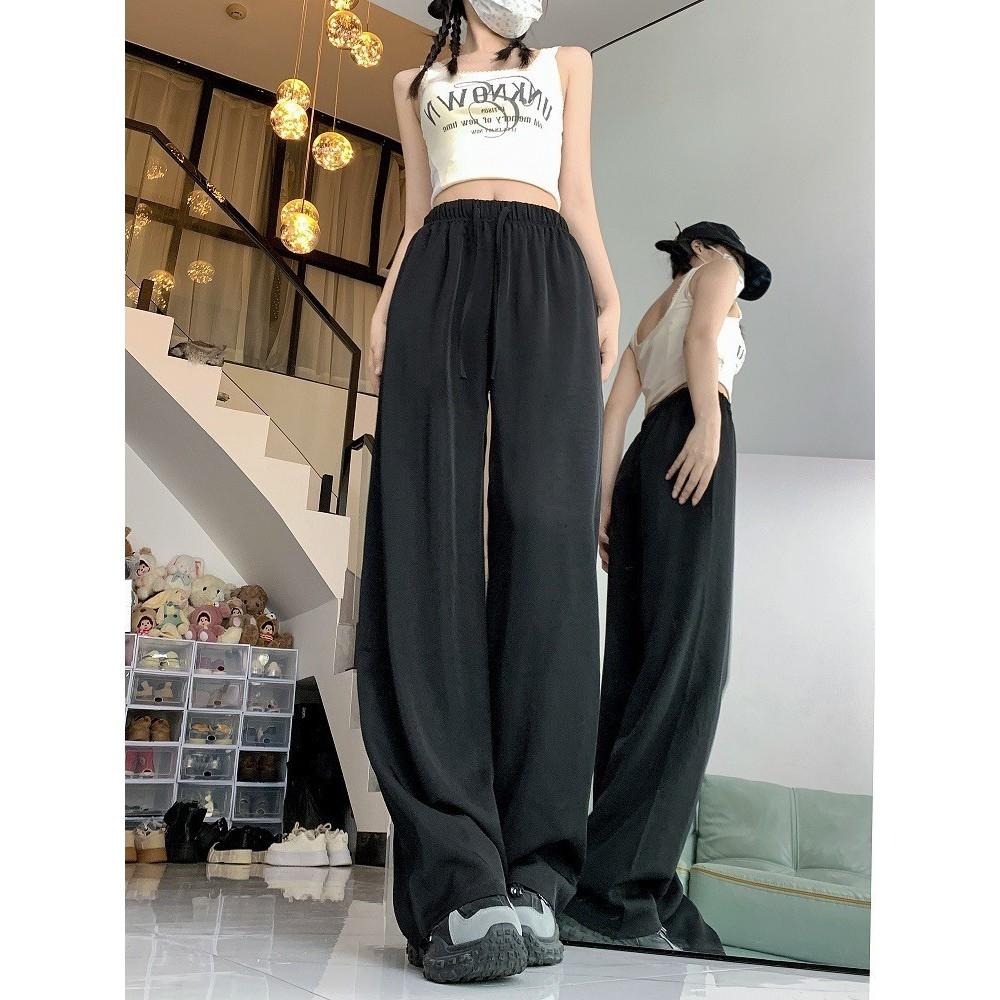 (D242)鬆緊抽繩緞面感寬褲-3色-細節圖6