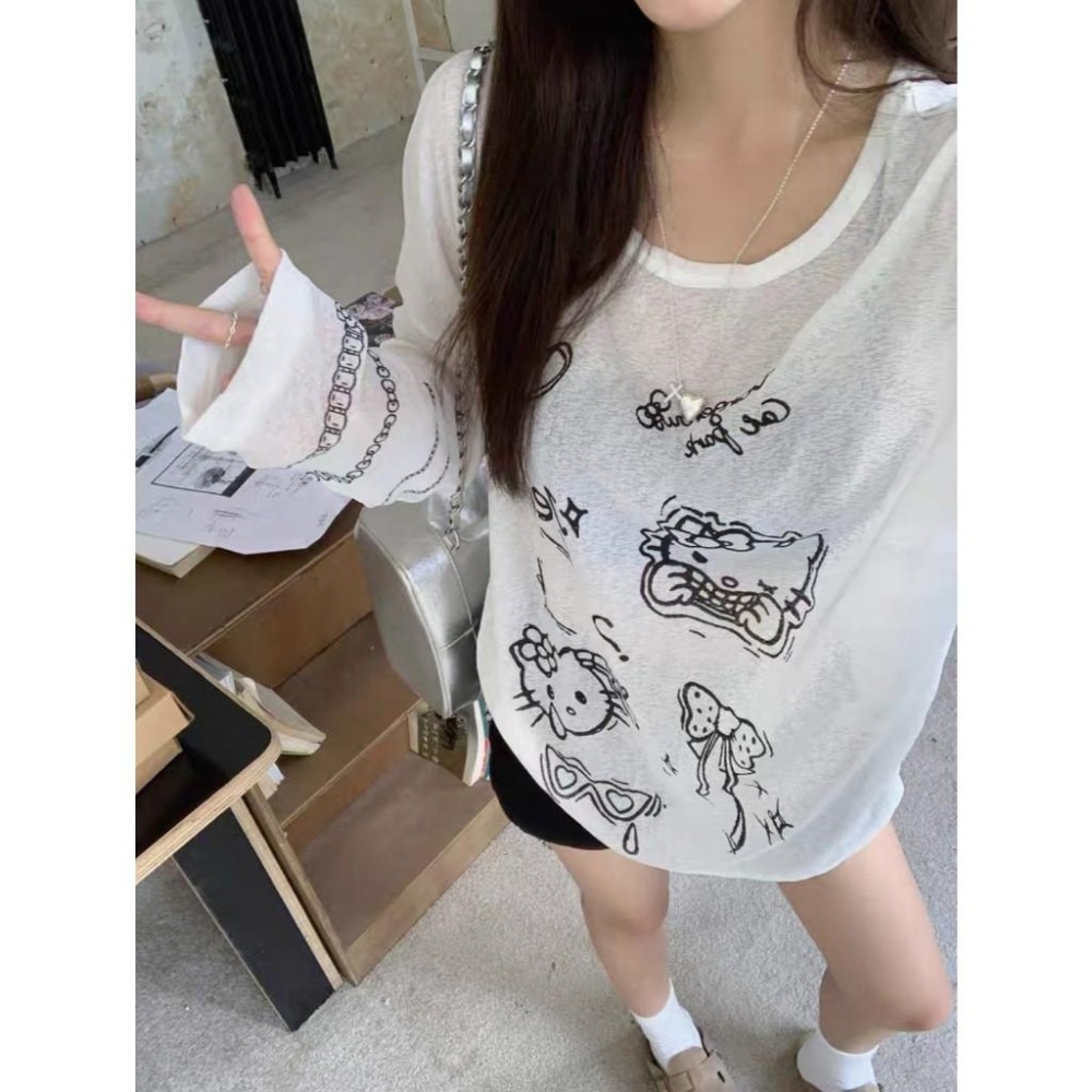 (A388)Kitty圖案薄長袖上衣-3色 防曬 透膚-細節圖2