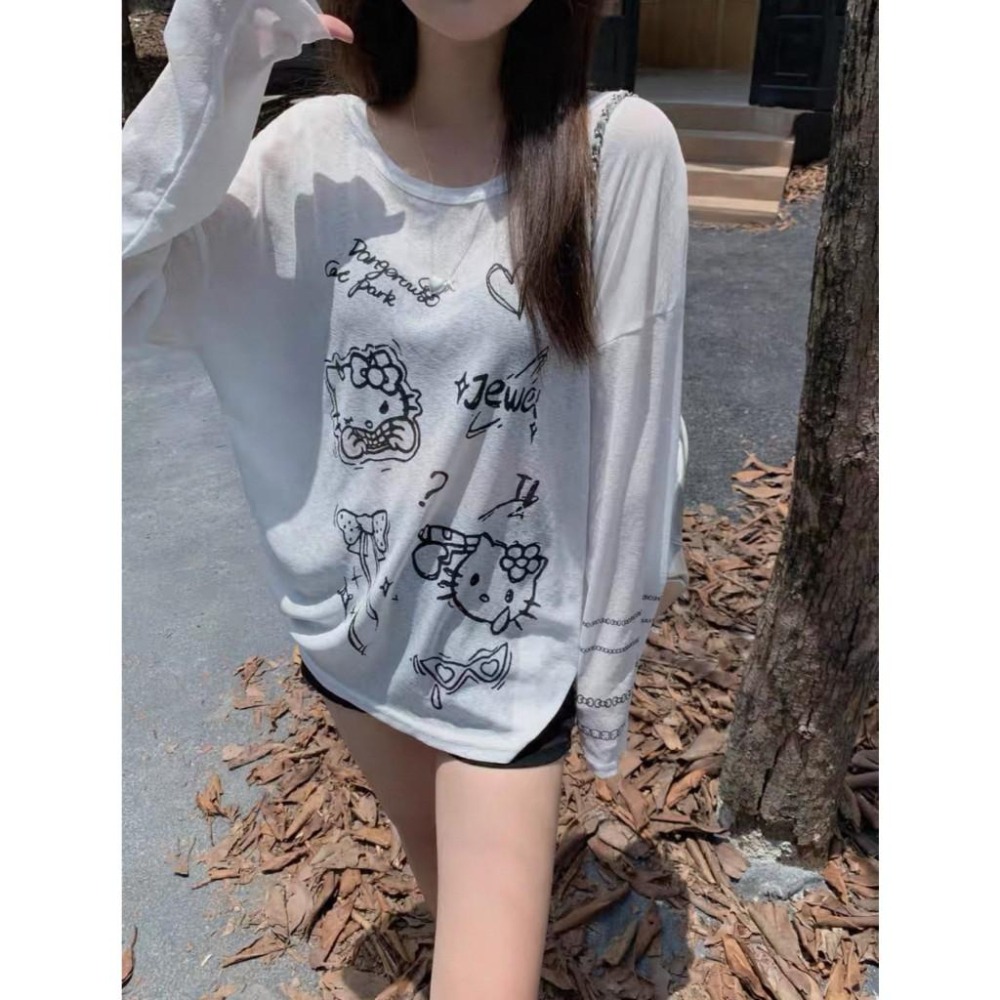(A388)Kitty圖案薄長袖上衣-3色 防曬 透膚-細節圖3