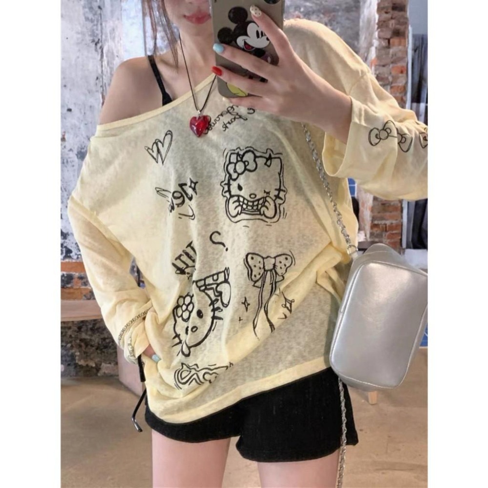(A388)Kitty圖案薄長袖上衣-3色 防曬 透膚-細節圖5