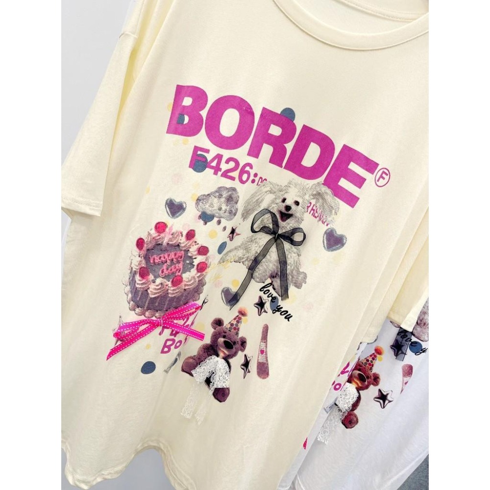 (A384)蝴蝶結狗狗圖案短袖上衣-3色-細節圖2