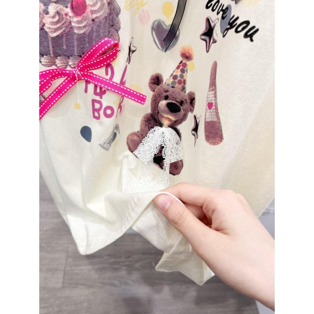 (A384)蝴蝶結狗狗圖案短袖上衣-3色-細節圖3