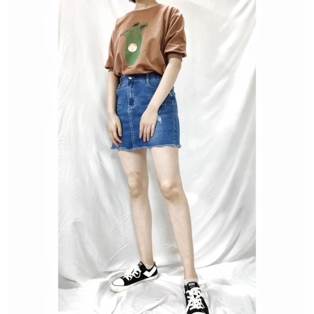 (E20)下擺不規則抽鬚微刷破牛仔彈性短褲裙S-2L【現貨XL】-細節圖3