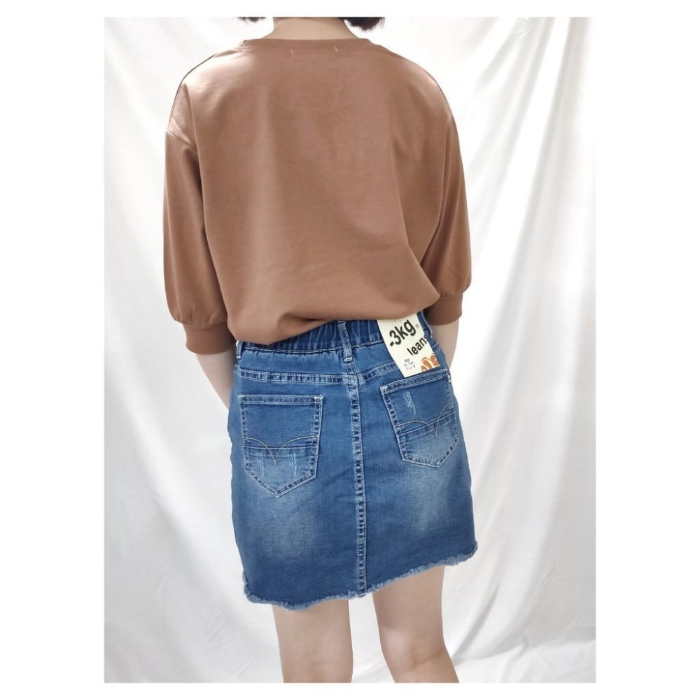 (E20)下擺不規則抽鬚微刷破牛仔彈性短褲裙S-2L【現貨XL】-細節圖6
