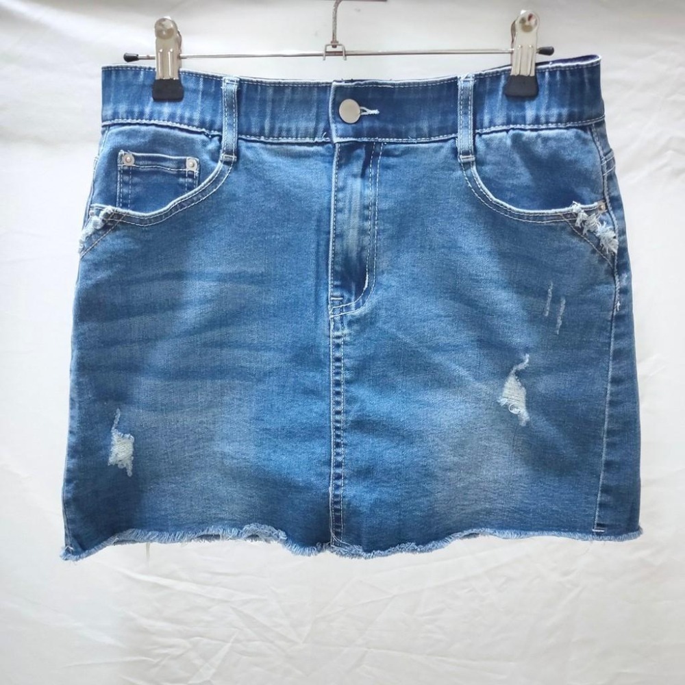 (E20)下擺不規則抽鬚微刷破牛仔彈性短褲裙S-2L【現貨XL】-細節圖7