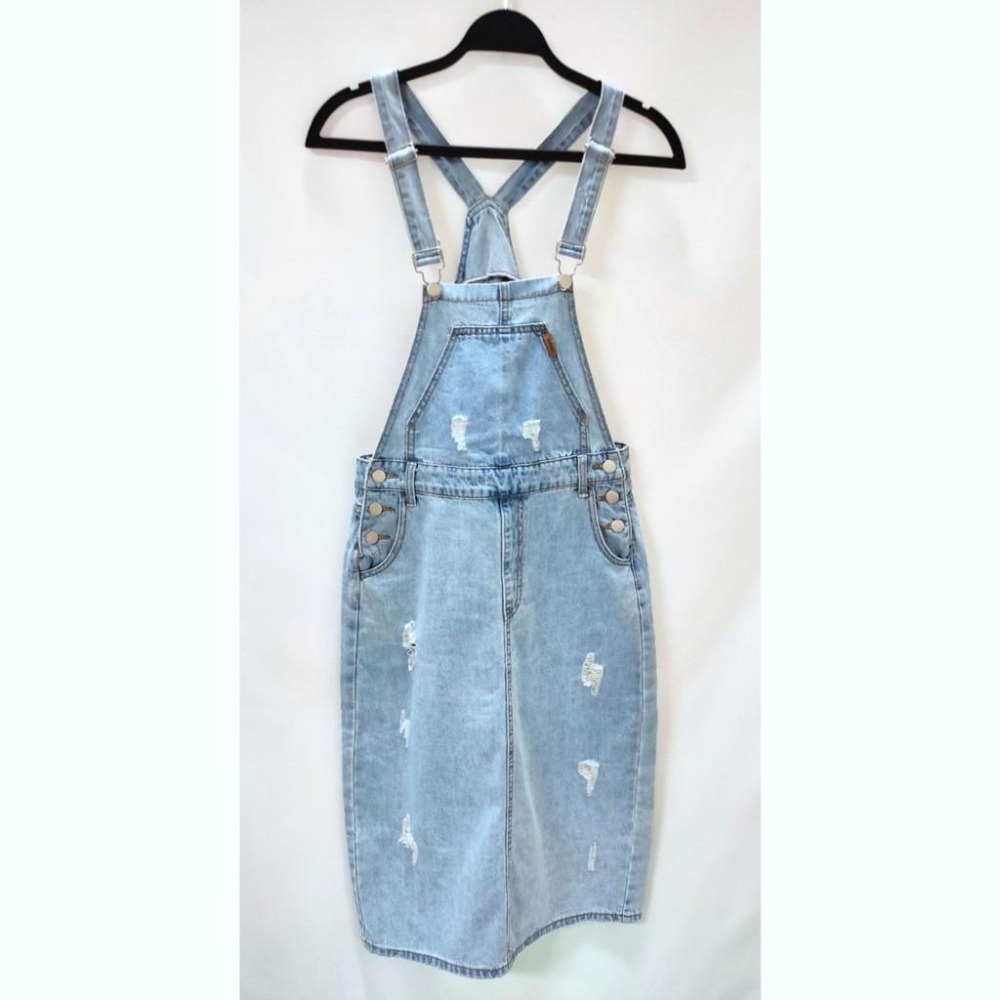 (F7)淺藍色牛仔微刷破吊帶裙S-L 【現貨L】-細節圖5