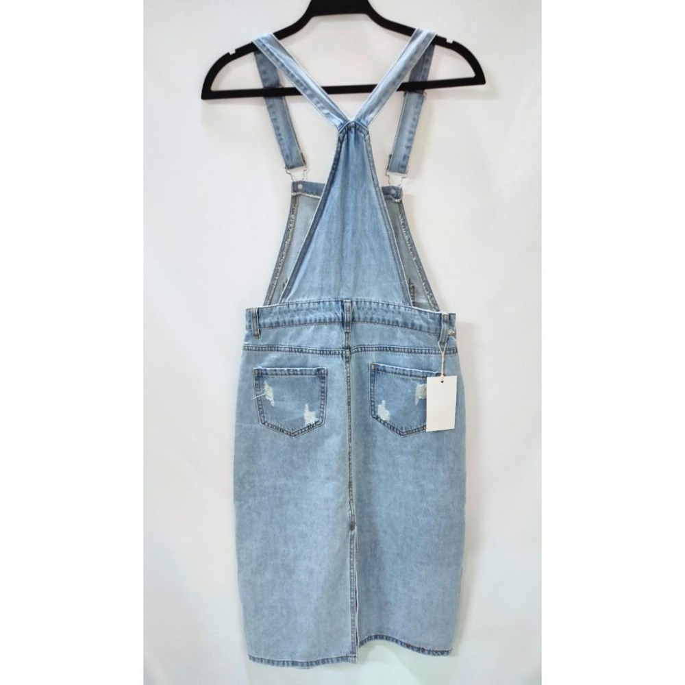 (F7)淺藍色牛仔微刷破吊帶裙S-L 【現貨L】-細節圖6