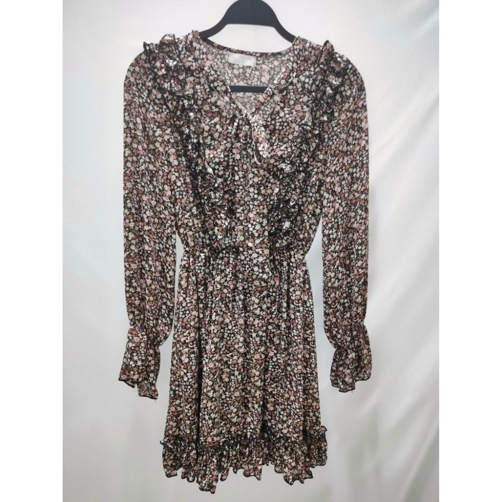 (C22)復古感綁帶碎花雪紡短洋裝-細節圖4