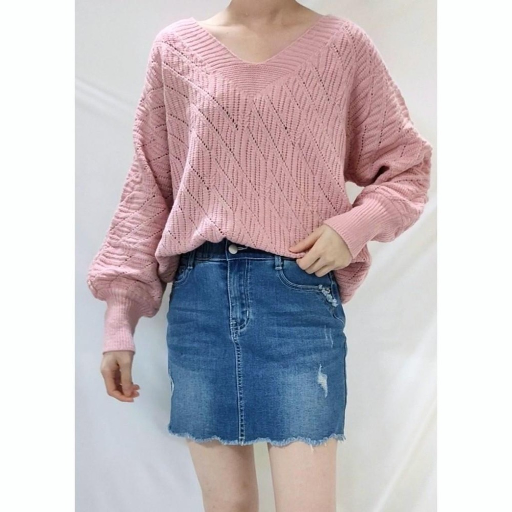 (A61)正韓 v領澎澎袖針織上衣-3色-細節圖2