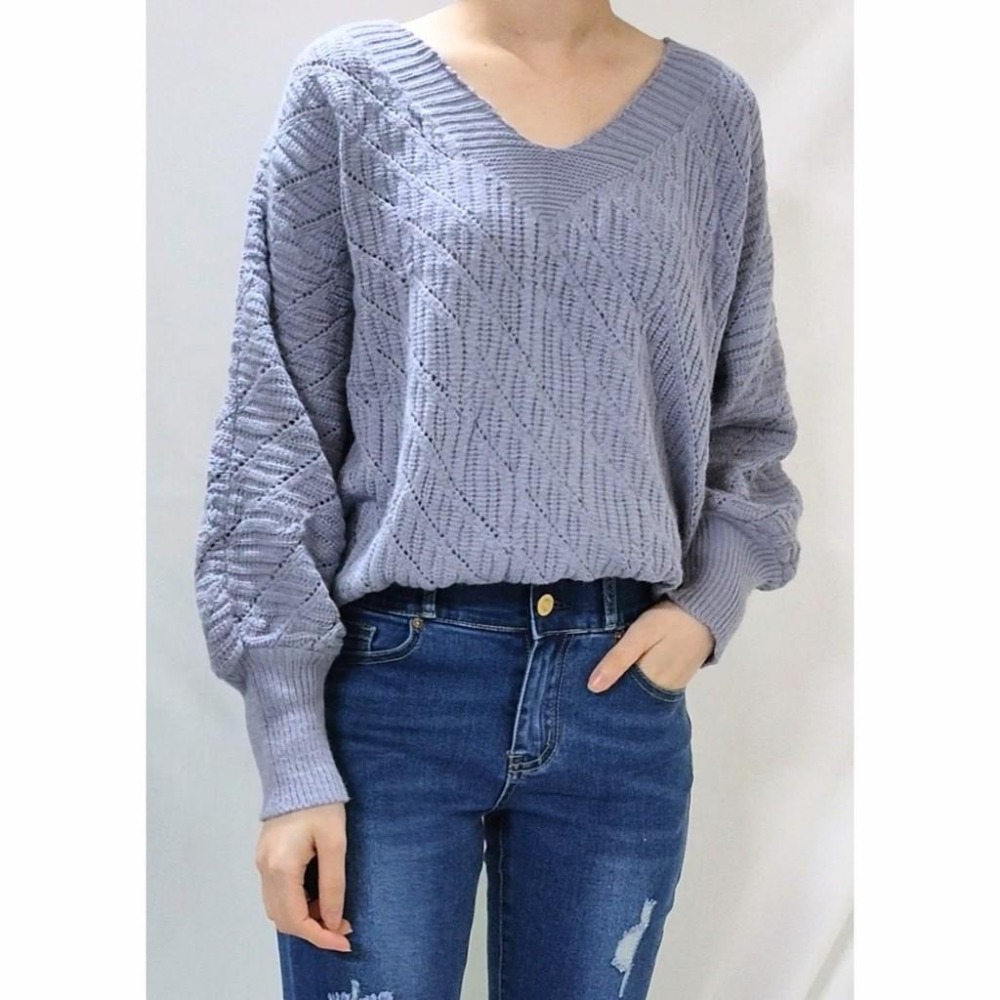 (A61)正韓 v領澎澎袖針織上衣-3色-細節圖3