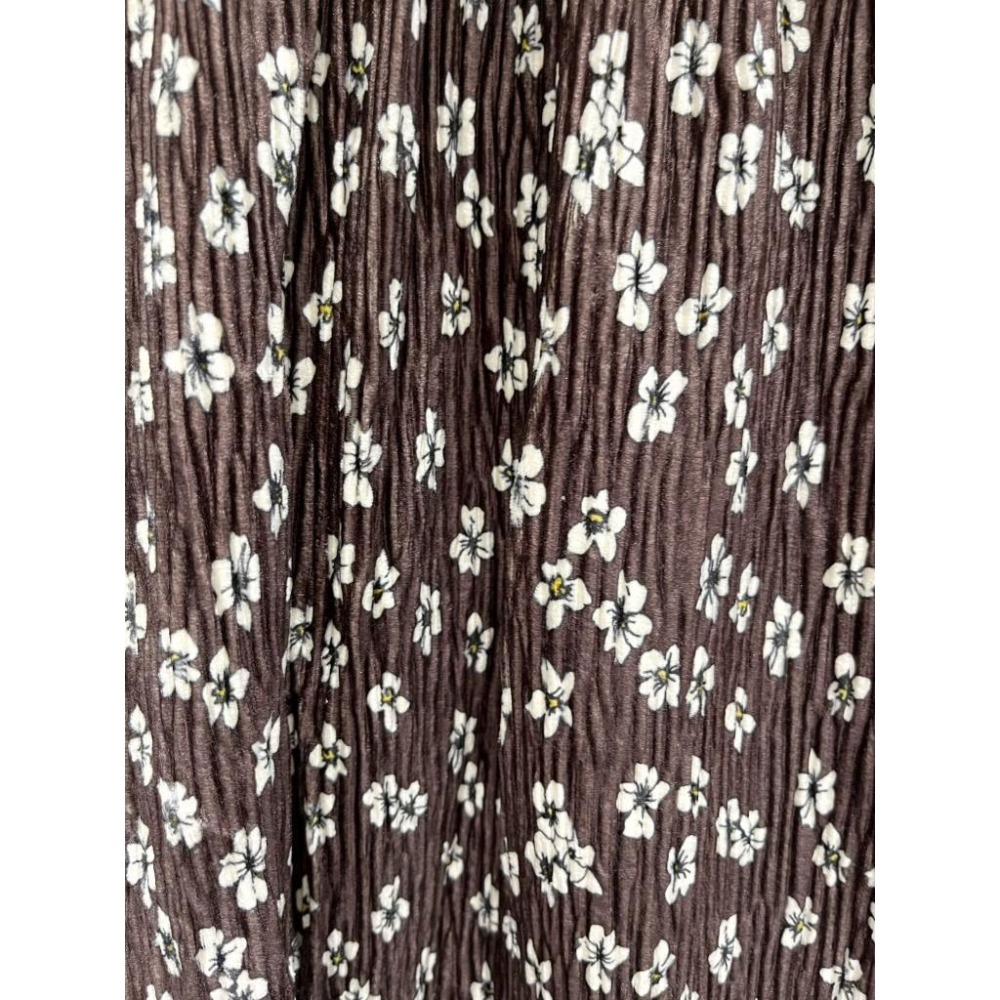 (E78)深酒紅色鬆緊細百摺絨感碎花長裙-細節圖5