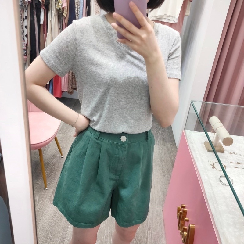 (A154)v領軟料超彈短袖上衣-3色【現貨-芥綠】-細節圖5