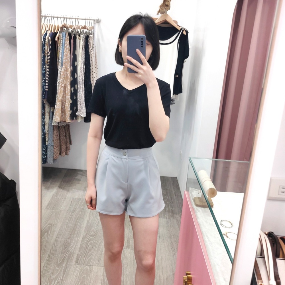 (A154)v領軟料超彈短袖上衣-3色【現貨-芥綠】-細節圖6