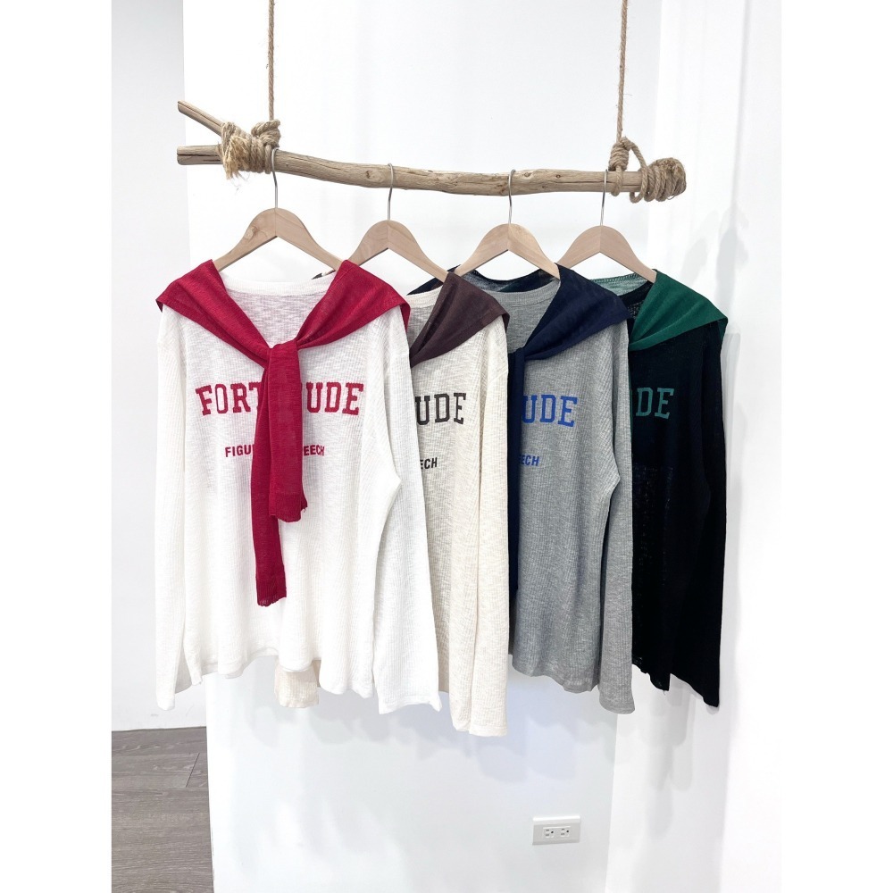 (A396)v領英字披肩長袖薄針織上衣-4色-細節圖2