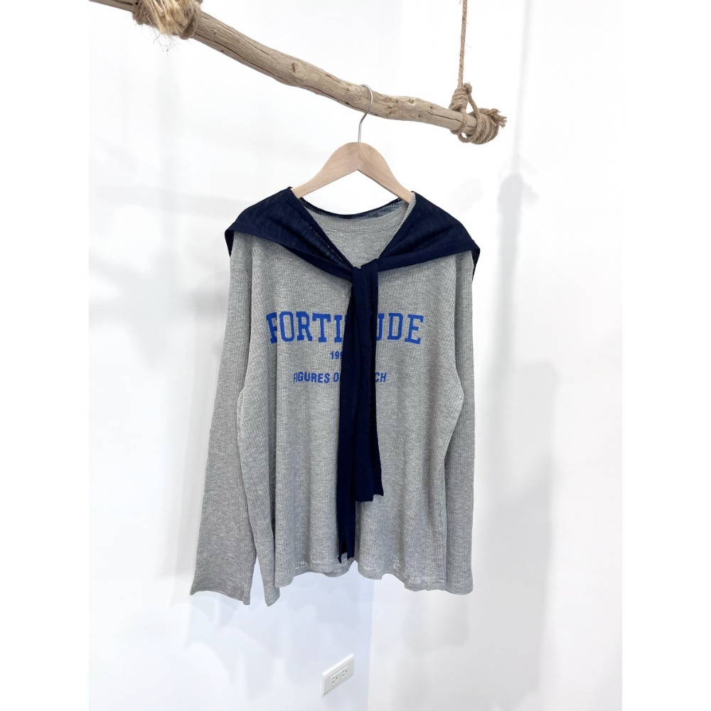 (A396)v領英字披肩長袖薄針織上衣-4色-規格圖5