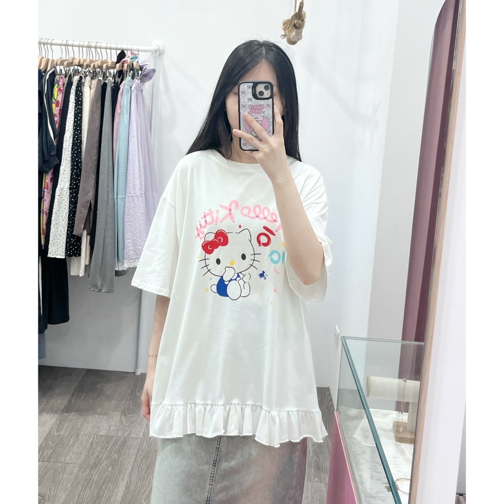 (A395)Hello kitty 花邊下擺短袖上衣-細節圖2