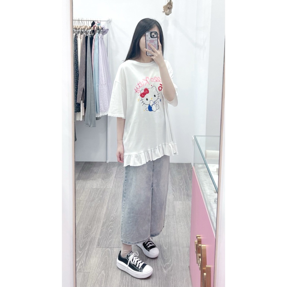 (A395)Hello kitty 花邊下擺短袖上衣-細節圖3