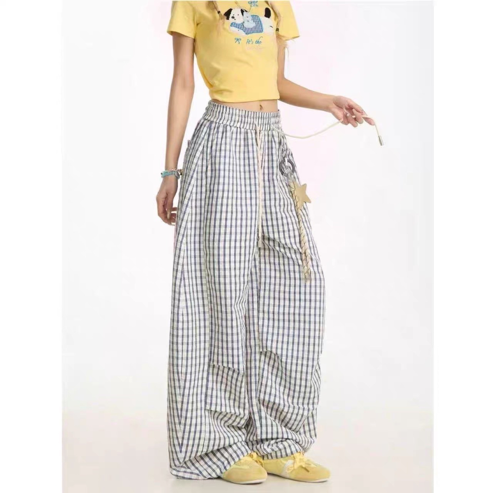 (D250)鬆緊格子抓褶彎刀褲-細節圖2