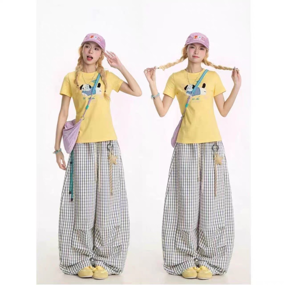 (D250)鬆緊格子抓褶彎刀褲-細節圖3