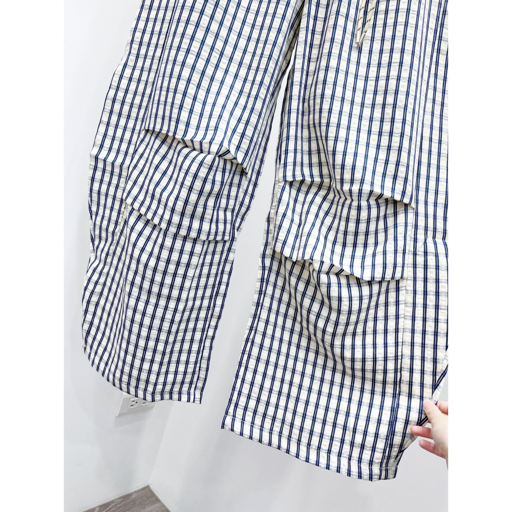 (D250)鬆緊格子抓褶彎刀褲-細節圖6