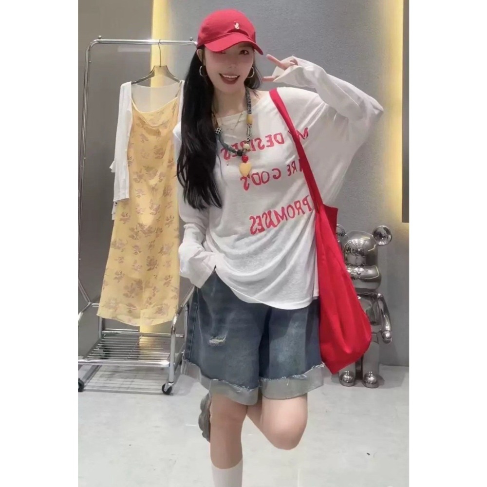 (A397)英字斜肩長袖上衣-3色-細節圖2