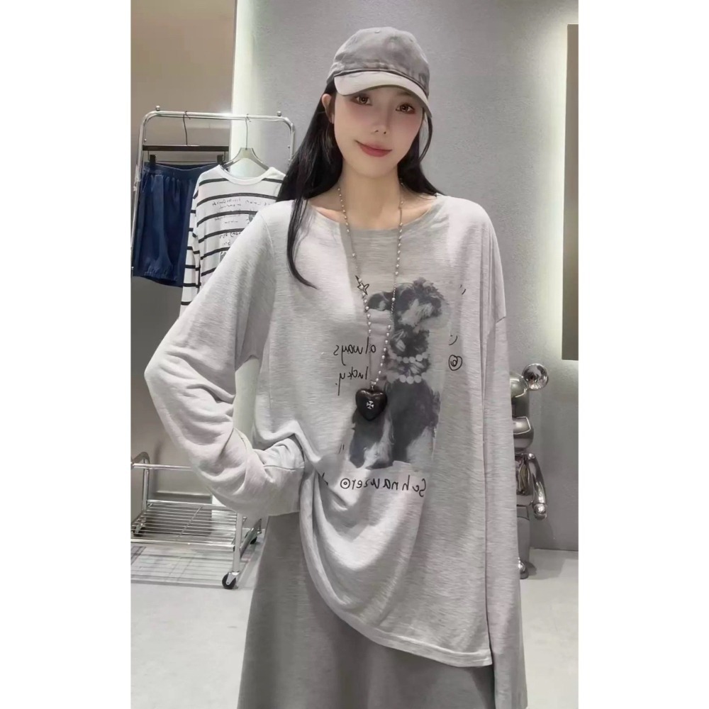 (A398)狗狗圖案寬鬆長袖上衣-2色-細節圖2