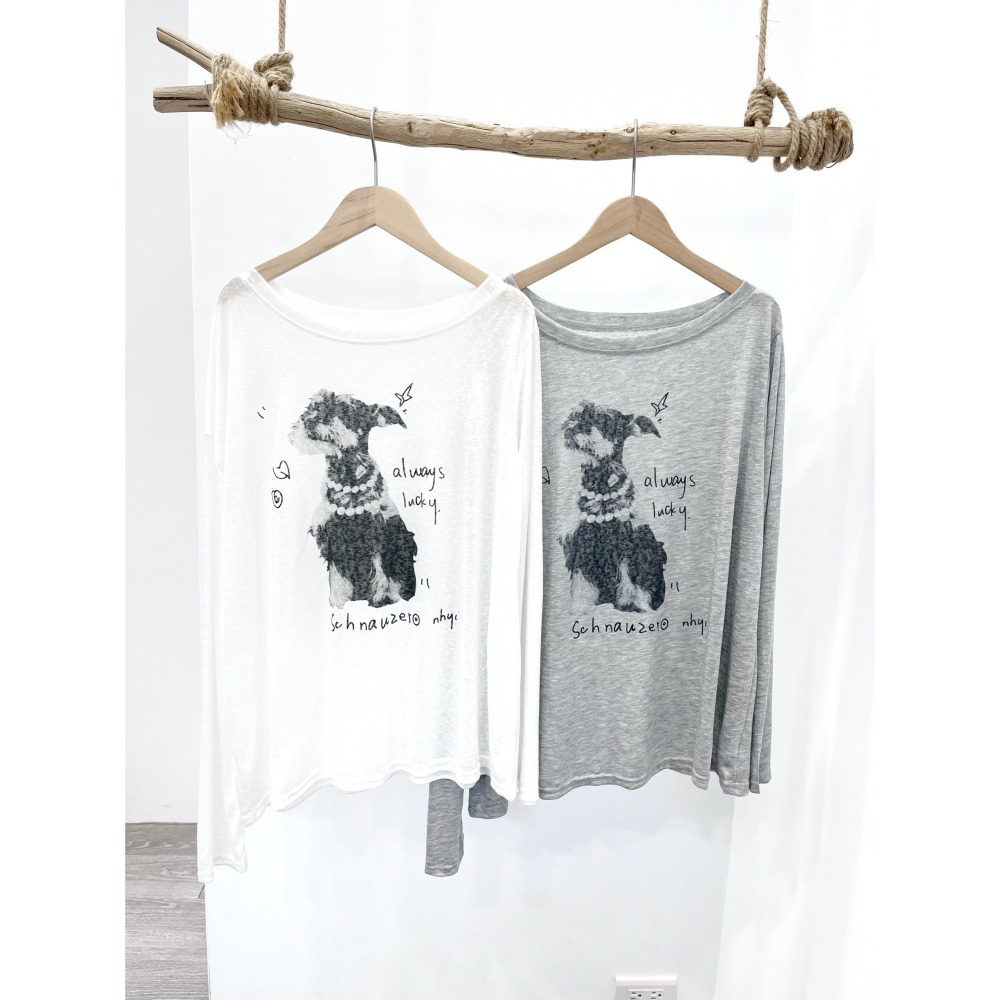 (A398)狗狗圖案寬鬆長袖上衣-2色-細節圖3