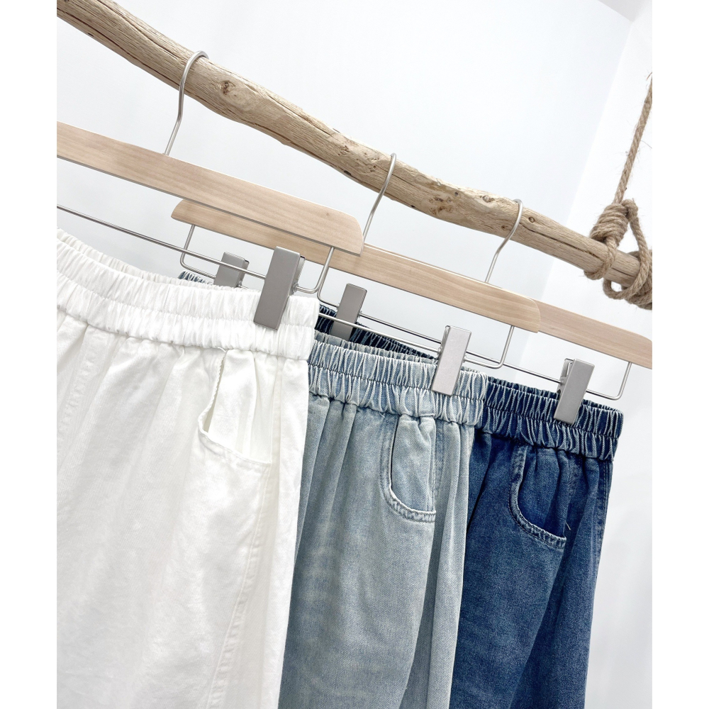 (D252)鬆緊牛仔軟料五分褲-3色-細節圖2