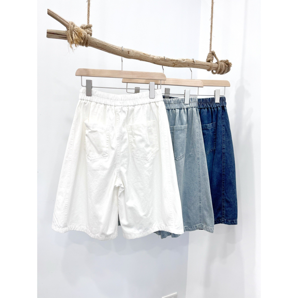 (D252)鬆緊牛仔軟料五分褲-3色-細節圖5