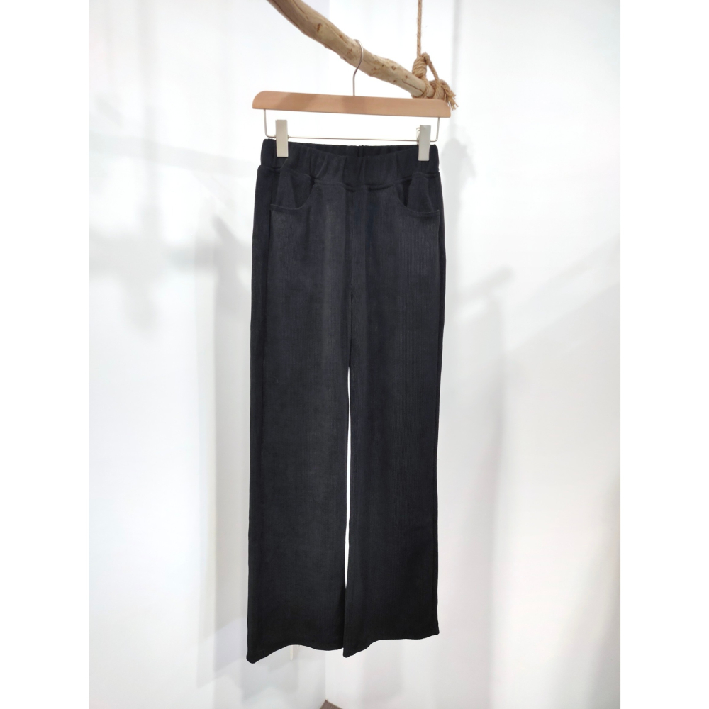 (D172)黑色鬆緊絨布寬褲M-L 燈芯絨-細節圖2