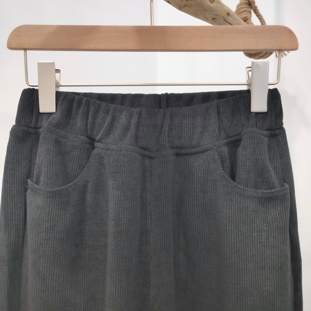 (D172)黑色鬆緊絨布寬褲M-L 燈芯絨-細節圖3